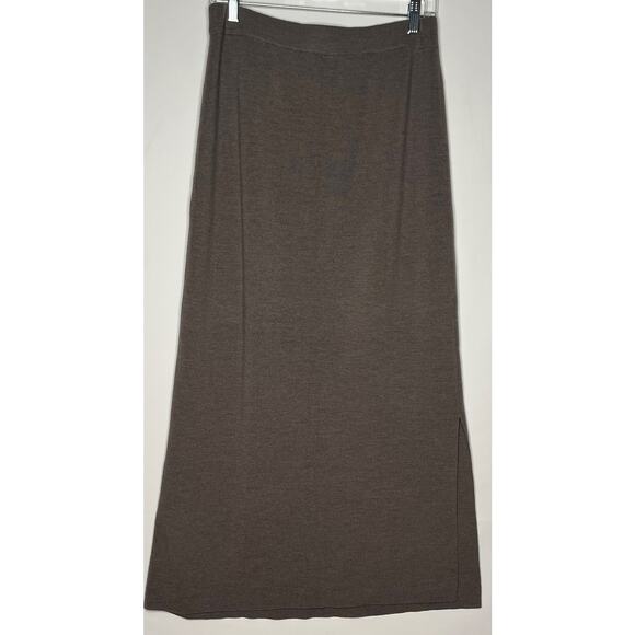 Garnet Hill women’s maxi skirt 100% Merino Wool heather grey side slit Large - Picture 5 of 6